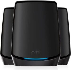 NETGEAR Orbi RBK863SB AX6000 Whole Home Tri-Band Mesh WiFi 6 System Router with 3 Satellites, Up to 8000 sq.ft, Up to 6Gbps, 10Gig Port, 1-Year NETGEAR Armor, Black | RBK863SB-100APS