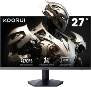 KOORUI GN07 Gaming Monitor, 27" QHD IPS Display, 170Hz Refresh Rate, 1ms Response Time, G-Sync & AMD FreeSync Premium Technology, Crosshair Function, Timer Function, Game Mode, Black | GN07