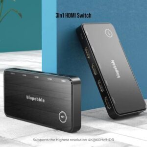 Blupebbe HDMI Switch 4K 30Hz 3 IN 1 OUT, Easy Switch HDMI Splitter Support 4K, HDR, 3D, HDCP Compatible for TV Box, PS5,PS4, Laptop, PC HDTV Projector, Display Monitor etc