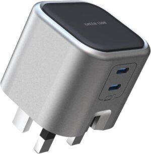 Green Lion GaN Adapter 45W 2 USB-C Ports PD 3.0, Multi-Device Compatible, Multiple Protection, Flame Retardant PC, Breathing Light, PD25W + PD20W Type-C1+C2 Output - Gray