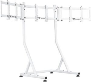 Thermaltake Triple Racing Monitor Stand, 32" to 55" Screen Sizes, Triple Support 32" Monitor Only, 50kg Max Weight Support, Bracket Arm THK 1.5mm Cold-Rolled Sheet, Snow | GEA-RMS-TMSWHT-01
