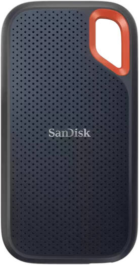 SanDisk 8TB Extreme Portable SSD , USB 3.2 Gen 2 Type-C, Up to 1050MB/s Read & Write Speeds, 256-Bit AES Hardware Encryption, Carabiner Loop, IP65, Black/ Orange | SDSSDE61-8T00-G25