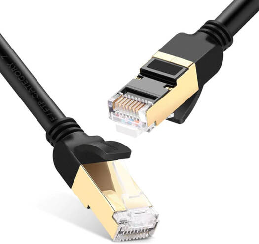 UGREEN NW107 RJ45/Cat 7 STP Round Wire Network Cable, 10Gbps High Speed, Gold Platted, 26 AWG, Plug & Play, Universal Compatibility Support All Devices With RJ45 Port, 10 Meter, Black | 11273