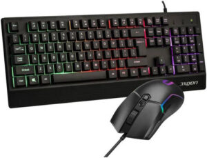 Axgon Wired Gaming Keyboard and Mouse, RGB Back Lighting, Anti Ghosting Keys, 825 Sensor, 12000 DPI Resolution, Braided Cable, Compatible With Windows 7 / 8 / 10 / IOS, Black | ARGK 2104 + ARGM 2101