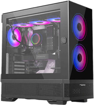 Twisted Minds Minimalist - 04 Mid-Tower E-ATX Gaming PC Case, Tempered Glass + Mesh Panels, Ample Cooling, Pre-installed 4*120mm ARGB Fans, Fits up to 420mm AIO, USB 3.0 / 2.0, HD, Black | TM-X5-B