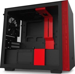 NZXT H210 Mini-ITX PC Gaming Case, Front I/O USB Type-C Port, Tempered Glass Side Panel, Cable Management System, Water-Cooling Ready, Bracket Steel Construction, Black Red | CA-H210B-BR