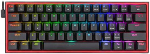 Redragon Fizz Pro K616-RGB Wired/Wireless RGB Mechanical Gaming Keyboard, Ultra-Portable, Bluetooth 2.4G Connection, 61 Keys, Hot-Swappable Red Switch, 20 Preset Backlight Modes, Black | K616-RGB