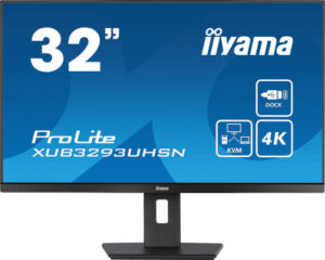 iiyama ProLite XUB3293UHSN-B5 Monitor, 32" 4K UHD IPS Display, 60Hz Refresh Rate, 4ms (GtG) Response Time, 1.07b Color Support, KVM Switch, 2x 3W Speakers, Black | XUB3293UHSN-B5