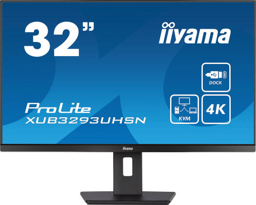 iiyama ProLite XUB3293UHSN-B5 Monitor, 32" 4K UHD IPS Display, 60Hz Refresh Rate, 4ms (GtG) Response Time, 1.07b Color Support, KVM Switch, 2x 3W Speakers, Black | XUB3293UHSN-B5