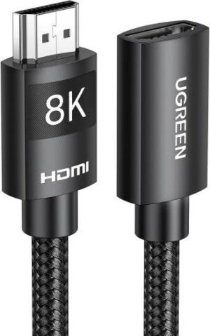 UGREEN HD151 Male To Female HDMI 2.1 Extender Cord/Cable, 1M Length, Supports 8K@60Hz, 4K, 1080P, 3D, Audio Return, Pure Copper Core | 40447