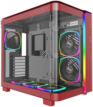 Montech KING 95 PRO ATX Computer Case, 6x Pre-Installed Fans, Up to 360mm Radiator Support, 9x Fan Support, Premium Mesh Panel, Quick-Release Glass Panel, Vibrant Red | KING-95-PRO-RED