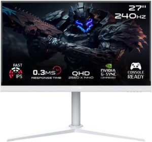 GAMEON Arctic Pro Series Gaming Monitor, 27" Fast IPS Display, QHD Resolution, 240Hz Refresh Rate, 0.3ms Response Time, AMD FreeySync & NVIDIA G-Sync Technology, White | GOA27QHD240IPS