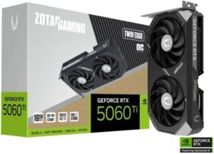 ZOTAC GAMING GeForce RTX 5060 Ti Twin Edge OC Graphics Card, 16GB GDDR7 128-Bit Memory, 2602 MHz Engine Clock, 28 Gbps Memory Clock, 4608 CUDA Cores, PCI Express 5.0 x16 | ZT-B50620H-10M