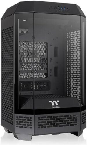 Thermaltake The Tower 250 Mini Tower Chassis, 2x CT120 Pre-Installed Fan, Up to 360mm Radiator & 8x Fan Support, 3x 3mm Tempered Glass Panels, Dust Filters, Black | CA-1Z9-00S1WN-00
