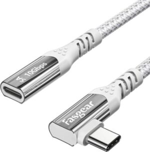 Fasgear USB-C Extension Cable, USB-C Male 90° to USB-C Femail, 10Gbps Data Transfer, Support 4K@60Hz Video, Support 100W Charging, 6ft Cable Length, White | FG-3.1-C-Extension