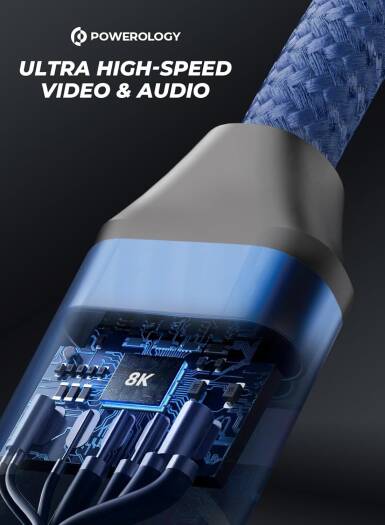 Powerology 8K HDMI Braided Cable, 3M, 24K Gold Plated Connectors, 10K Resolution, Dolby Atmos, eARC, Portable & Lightweight, Durable Aluminum-Alloy Shell for Top Performance, Dark Blue | PWHDC3M-DKBU - Image 3