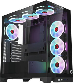 GAMEON Emperor Midnight IV Series Mid Tower Gaming Case, 7x Pre-Installed aRGB 120mm Fans, Up to 360mm Radiator & 10x Fan Support, 0.8mm Tempered Glass + SPCC Material, Black | GO-EMPERORIV-M