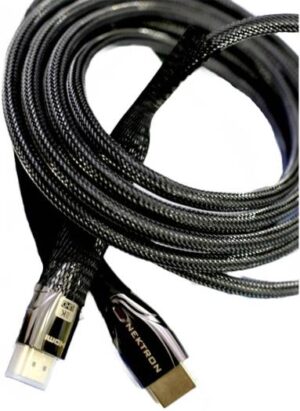 NEKTRON HDMI 8K@60 Cable, 48Gbps 2.1v Supports High Speed 3D/8K/4k, 48Gbps, 7680P with 144ALMG, Triple Shield & Braided Nylon with 24K Gold Plated Contacts UHD 8K, Black | NK8KHDMI3MBL