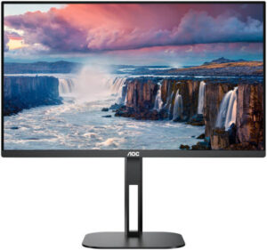 AOC Frameless Monitor, 27" FHD IPS Display, 75Hz Refresh Rate, FreeSync Technology, Up to 130mm Height Adjustable Stand, USB-C 65W Power Delivery, Built-In Speakers, Black | 27V5C