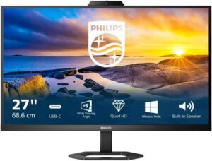 Philips 5000 Series Monitor, 27" IPS Display, QHD Resolution, 75Hz Refresh Rate, 1ms (MPRT) Response Time, SmartImage Game, Built-In 5 MP Webcam & 5 W x2 Speakers, Black | 27E1N5600HE