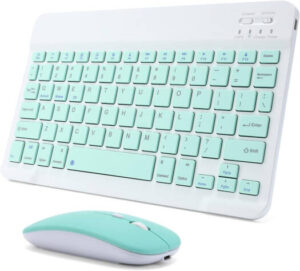 Bluetooth Wireless Mouse & Keyboard Kit, Rechargeable, Ultra Slim, Compatible with iOS, Android, Windows, Tablets, Compact, Lightweight Design for Easy Use & Portability, Green | BTKBM Green
