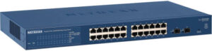 Netgear GS724T ProSAFE Gigabit Smart Switch, 52 Gb/s Bandwidth, Store-&-Forward Forwarding Modes, 24x RJ-45 Ports, 2x Gigabit SFP Ports, 567,680 Hours MTBF, Rackmountable | NG-GS724T-400EUS