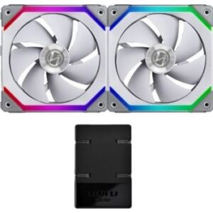 Lian Li UNI FAN SL140 Digital Addressable RGB 140 Fan with Controller, Twin Pack - White | G99.14UF2W.00