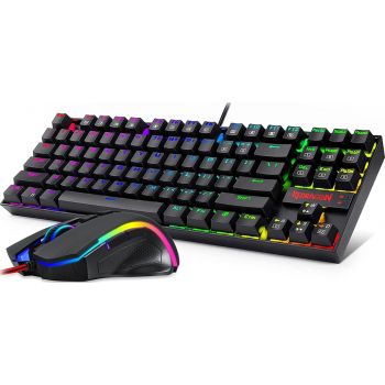 Redragon K552 Tenkeyless Wired Mechanical Gaming Keyboard and Mouse Combo, RGB LED Backlit, With Arrow Key, 7200 DPI Mouse, For Windows PC Gamers, English Layout, Black | K552-RGB-BA