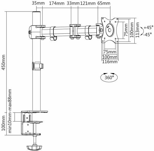 Skill tech Economy Steel LCD VESA Desk Mount, 13"-27" LCD Mount, 360 Rotary VESA Plate, Tilt and Swivel, Black | SH-070C012 - Image 5