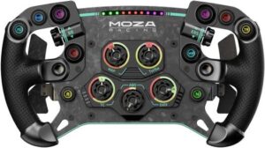 MOZA GS V2P GT Steering Wheel, 300mm Diameter Wheel, Dual Clutch Magnetic Shifter Paddles, All-Aluminum Quick Release, Forged Carbon Fiber Frame & Paddles, Perforated Microfiber Leather | GS-V2P-GT