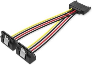 Vention SATA 15P Male to 90° 2x15P Female Power Splitter Cable, Double Head Clasp Design, Supply the Power for the High Capacity Hard Disk, Pure Copper 18AWG, 0.15 Meter, Black | KDBBB