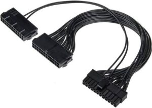 DKURVE Dual Power Supply 24-Pin ATX Motherboard Adapter Cable, 1x 24p (20+4) Male Port and 2x 24P Female Ports, Compatible with 24P and 20P ATX Motherboards Cable, 30cm, Black | ‎DKSATAC0001