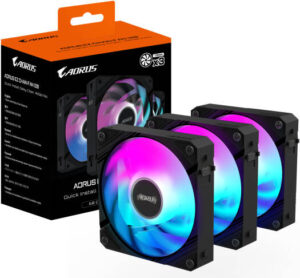 GIGABYTE AORUS EZ CHAIN FAN 120 ICE Case Fan, 120mm, 2000 RPM Fan Speed, 60 CFM Fan Airflow, Hydro-Dynamic Bearing Type, Pack of 3, Black | GP-ECFAN1203