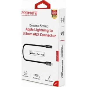 Promate Dynamic Stereo Apple Lightning to 3.5mm AUX Connector, Compatible With All Apple Devices, Black | AUXLINK-I