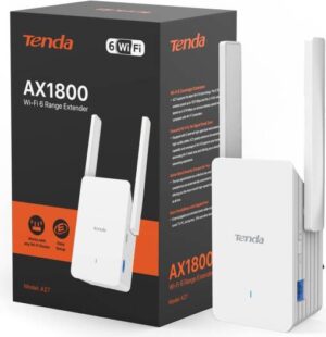 Tenda A27 AX1800 Wi-Fi 6 Range Extender, Dual Band Broadband/Wi-Fi Extender, Wi-Fi Booster/Hotspot with 1 Gigabit Port & 2 External Antennas, 1 Gigabit port, Built-In Access Point Mode, White |