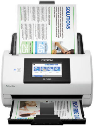 Espon WorkForce DS-790WN Scanner, 45 PPM Simplex & 90 IPM Duplex Scan Speed, 100 Sheets ADF, 600 DPI Resolution, Optical Character Recognition (OCR), White/Black | B11B265401BB