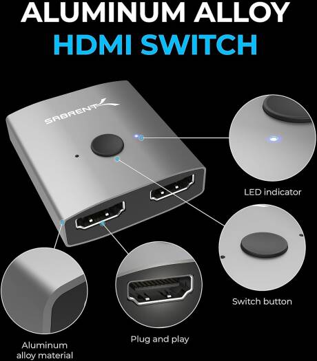 Sabrent USB 2.0 Sharing Switch for Multiple Computers and Peripherals LED Device Indicators (USB-SW20) 4K Dual HDMI Switch (DA-HSW2) - Image 5