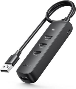 UGREEN CM416 USB 3.0 Hub, 4-Port USB Splitter, Extension 5Gbps High-Speed Data, Multiport, Compatible For Surface Pro, MacBook, Mac Mini, iMac, XPS, PS5, Flash Drive, 1M, Black | 80657