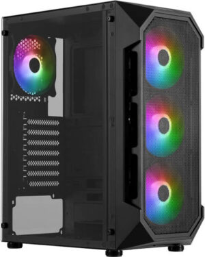 Gamdias AURA-GC1 MID Tower PC Case, 4 Built-in 120mm ARGB Fan, Magnetic Dust Filter, Mesh Front Panel, Syncs 5V ARGB Motherboard, 240mm Radiator Support, Black | GD-AURA-GC1