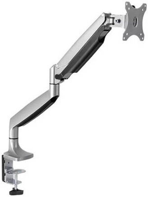 Skill Tech Single Monitor Thin Gas Spring Monitor Arm, 13" - 32" Screen Sizes, 9kg Weight Capacity, Aluminum + Plastic + Steel Materials, Clamp Mounting, Silver | SH-100C012