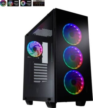 FSP CMT510 Full ATX Case, 4x120mm Fans Preinstalled, Glass Front and Side Panel, ARGB, - Black | CMT510-PLUS
