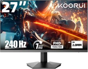 KOORUI GN02 27" FHD VA Gaming Monitor 240hz Refresh Rate, 1ms Response Time, DCI-P3 90% Color Gamut, Adaptive Sync, 1920 x 1080, HDMI, DisplayPort, Black | GN02
