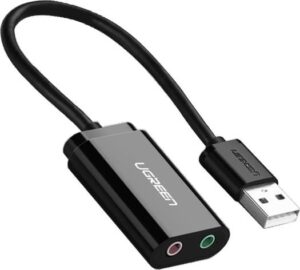 UGREEN USB 2.0 External Stereo Sound Card Adapter, USB-A to 3.5mm Headphone and Microphone Jack Convertor, Crystal-Clear Sound, For Win/Mac/Linux/PS5, Black | 30724