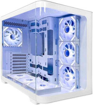 Tortox Curvo ATX Computer Case, 7x Pre Installed 120MM ARGB PWM Fans, 360mm Radiator Support, 10x 120mm Fan Support, 7 Expansion Slots, USB Type-C Port, 0.7MM SPCC Material, White | TRTXCRV