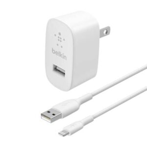 Belkin Home Charger, With Lightning To USB ChargeSync Cable 12 W / 2.4 Amp, Compatible With Any Device That Uses USB A Cable, 1 Meter, White | WCA002my1MWH