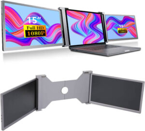 Xcess Triple Portable Monitor For Laptop, 13" FHD 1080P IPS Laptop Screen Extender, Type-C Plug and Play 235° Rotation Angle, Retractable Stand, For Laptop / PC and Smartphone, Silver | XCESS14