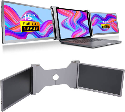 Xcess Triple Portable Monitor For Laptop, 13" FHD 1080P IPS Laptop Screen Extender, Type-C Plug and Play 235° Rotation Angle, Retractable Stand, For Laptop / PC and Smartphone, Silver | XCESS14