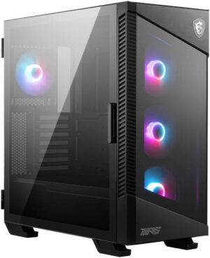 MSI MPG Velox 100R Mid-Tower Gaming PC Case, Tempered Glass Side Panel, 4 x 120mm ARGB Fans, Liquid Cooling Support up to 360mm Radiator, Mesh Panel for Optimized Airflow, Black | 306-7G18R21-809