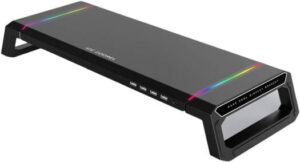 T1 Monitor Stand Riser, Heightening Frame, 30kg Maximum Load, 9 RGB Lighting Effects, Foldable, Light Control Key, 4x USB 3.0 Ports Hub, Black | T1