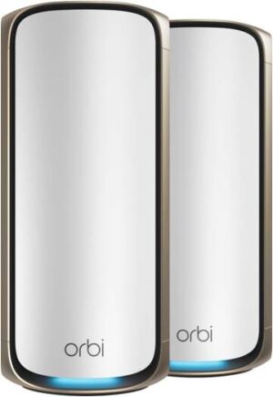 NETGEAR Orbi 970 Series Quad-band WiFi 7 Mesh, BE27000 Speed, Up to 6GHz Band, Up to 11,530 Mbps, 12 High-Performance Internal Antennas, Pack of 2, White | RBE972S